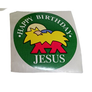 Vintage Happy Birthday Baby Jesus Christ Stickers Seals Labels Party Favors Rare